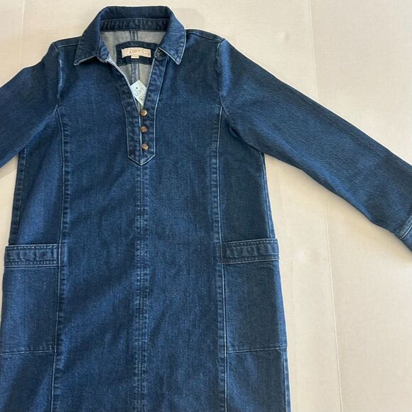 NWT LOFT Dark Wash, Denim Pocket Mini Shift Dress, sz S, Tomato Girl - Picture 6 of 8